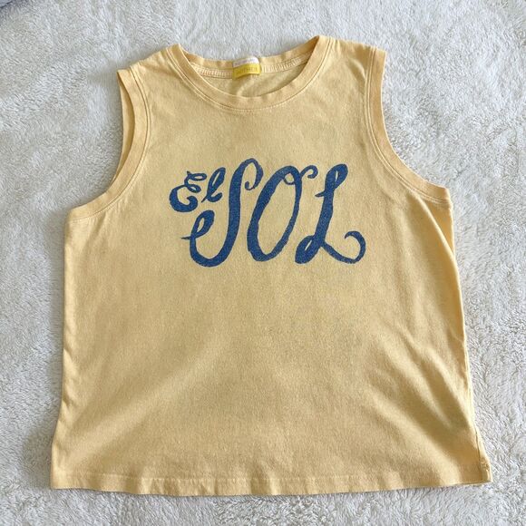 Mother Tank Women's Size S Yellow Blue "El Sol" The Sun 100% Cotton - Picture 1 of 8
